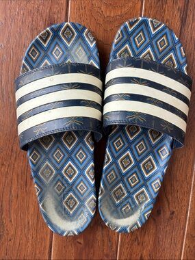 adidas Navy and White Textured Slide Sandals